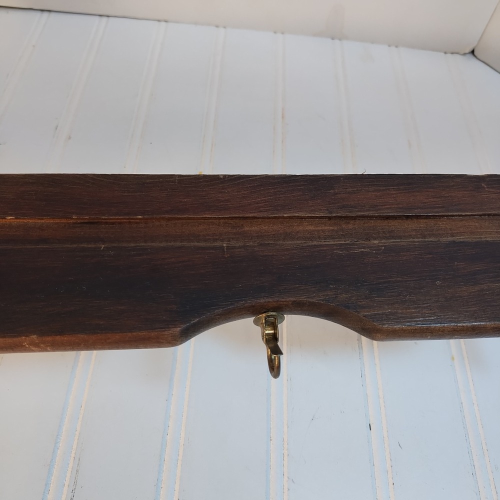 VTG Wood Wall Shelf Cup Saucer Plate 2 Tier Rack 6 Hook Farmhouse Country Retro - Picture 9 of 16